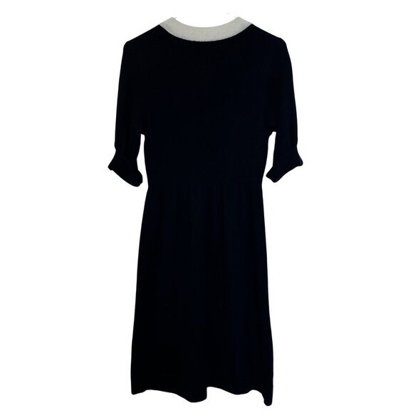 Banana Republic 100% Cashmere Knit Dress Size Large Black Contrast Trim Classic - Picture 2 of 11